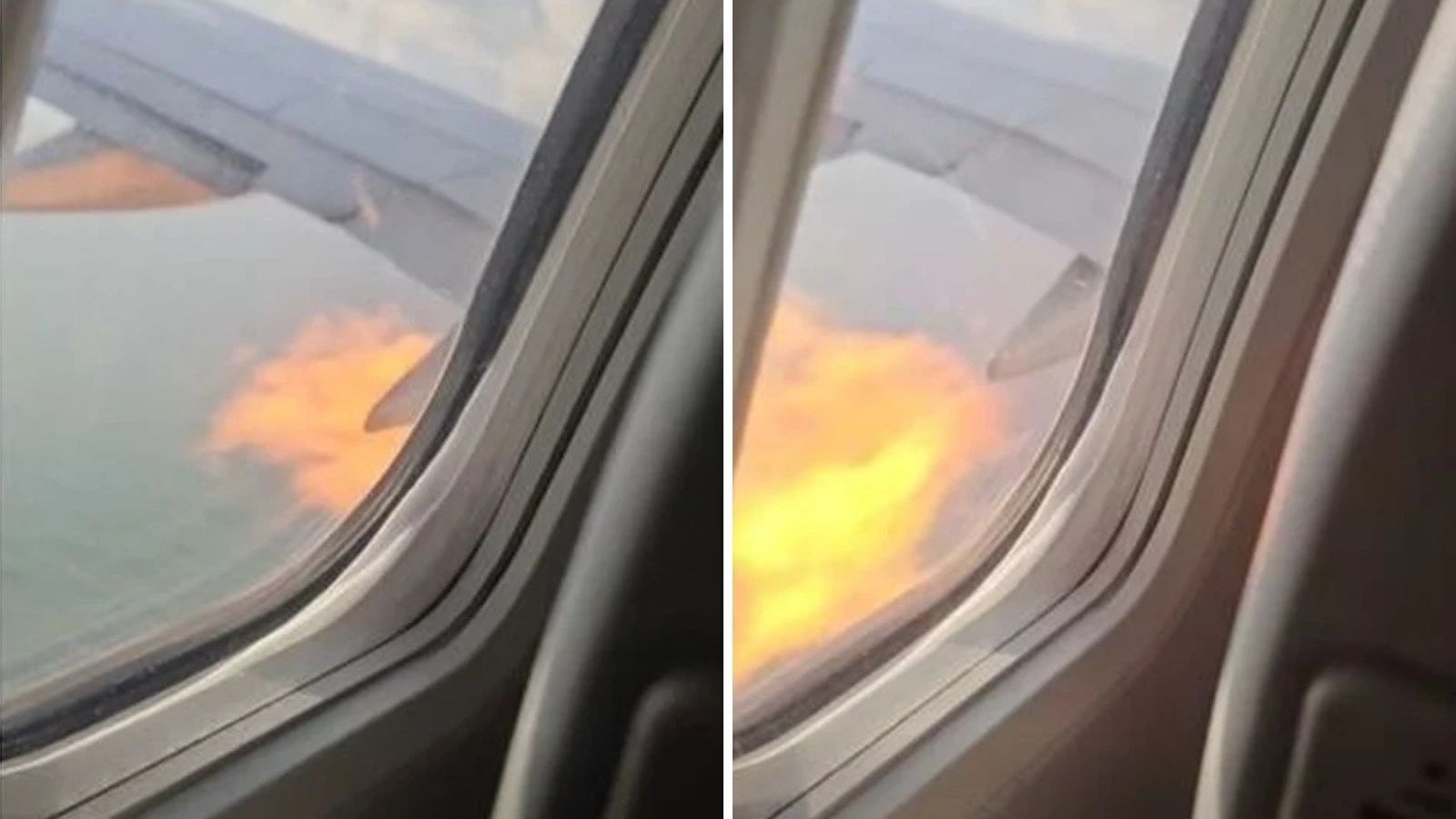 Passageiros registraram o motor de avi&atilde;o em chamas ap&oacute;s colis&atilde;o com p&aacute;ssaros, for&ccedil;ando pouso de emerg&ecirc;ncia -  (crédito: Redes sociais)