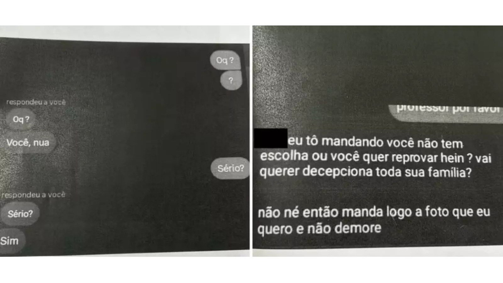 Prints de mensagens mostram a chantagem do professor &agrave; aluna por fotos &iacute;ntimas -  (crédito: Pol&iacute;cia Civil)