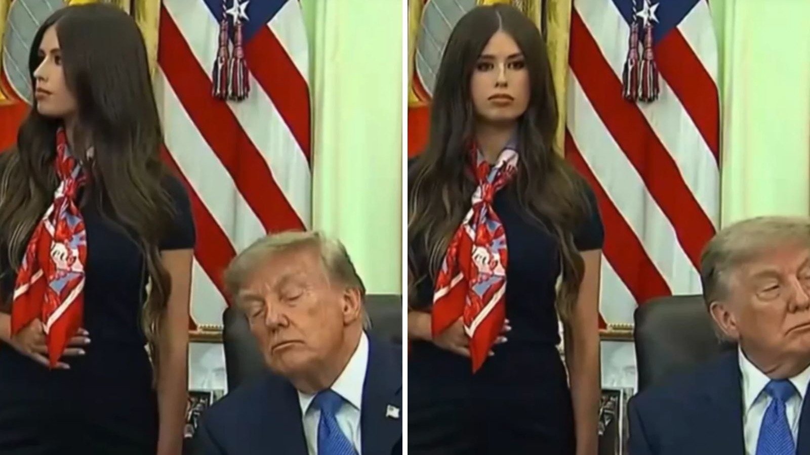 Momento viral de Jayme Leagh Franklin e Donald Trump que gerou teorias da conspira&ccedil;&atilde;o e a revela&ccedil;&atilde;o de sua gravidez -  (crédito: Redes sociais)