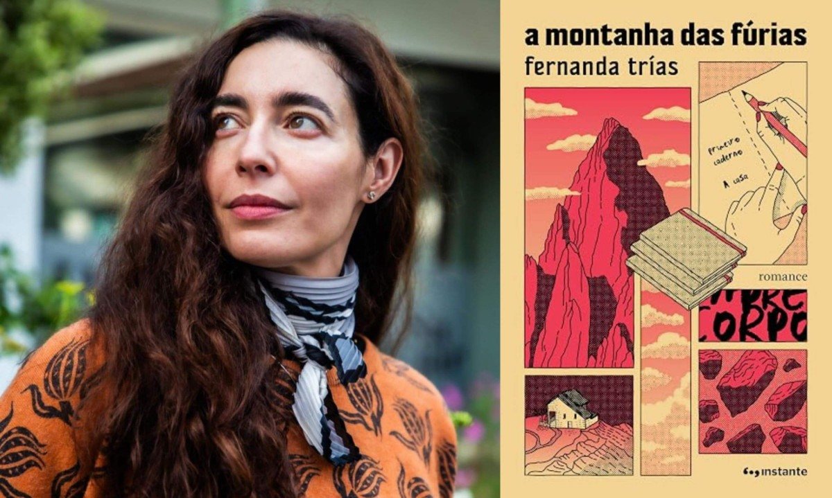 A escritora uruguaia Fernanda Trías e a capa do livro A montanha das fúrias - (crédito: Instagram/Reprodução e Fabiana Yoshikawa/Editora Instante/Reprodução)