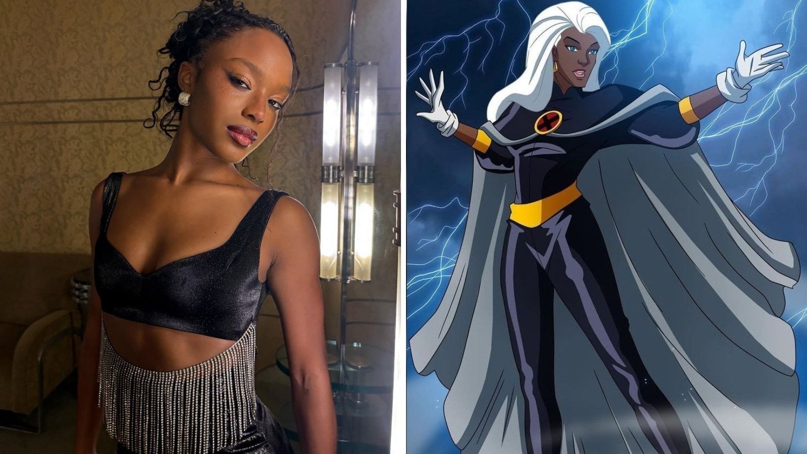 Maya Boyd, confirmada como a nova Tempestade da Marvel, ao lado da ic&ocirc;nica hero&iacute;na dos X-Men -  (crédito: Redes sociais / divulga&ccedil;&atilde;o)