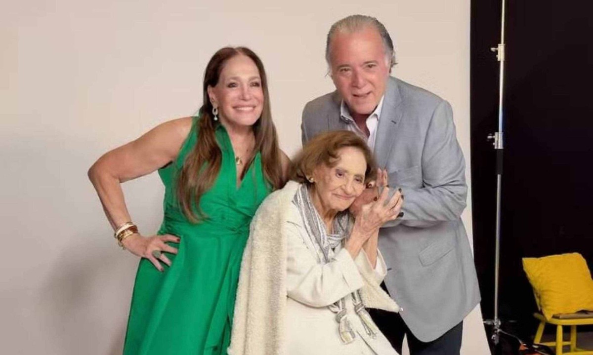 Susana Vieria ao lado de Laura Cardoso e Tony Ramos em dia de encontros na Globo - (crédito: TV Globo / Divulgação)