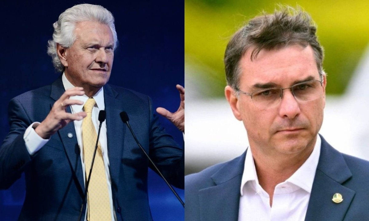 Ronaldo Caiado ironiza demora de prestação de contas de Flávio Bolsonaro sobre dinheiro recebido por Daniel Vorcaro - (crédito: Minervino Júnior/CB/D.A Press e Evaristo Sá/AFP)