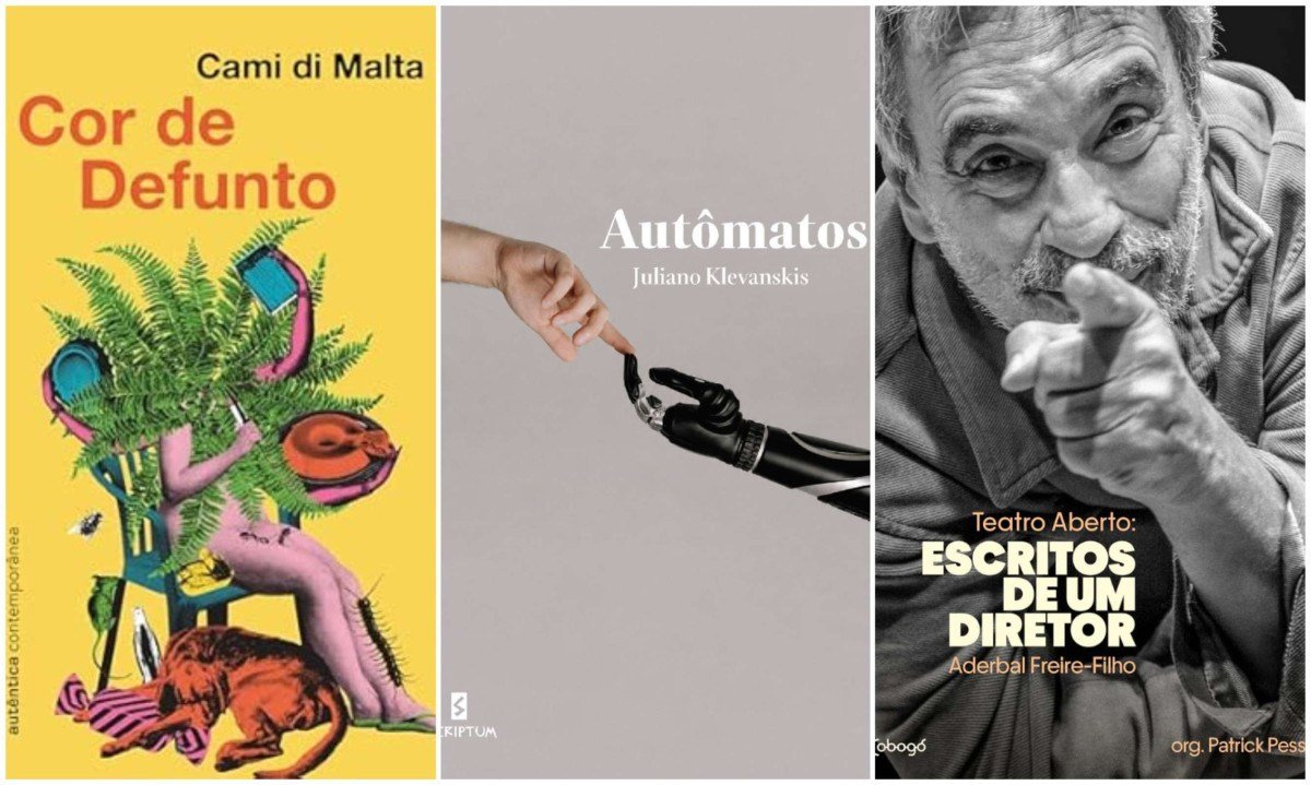 Capas dos livros Cor de defunto, Autômatos e Teatro aberto: escritos de um diretor
- (crédito: Autêntica Contemporânea; Scriptum; Editora Cobogó )