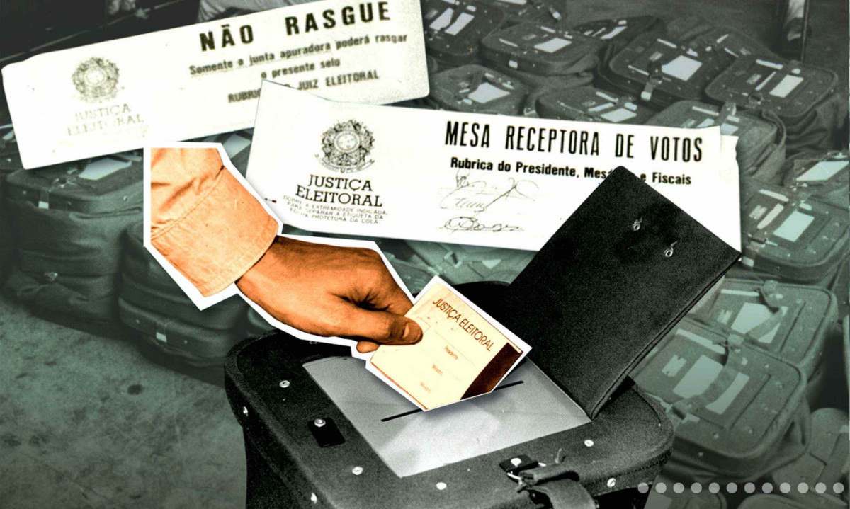 Máquinas de votar e a própria Justiça Eleitoral brasileira foram instituídas depois de insatisfações da população e demandas por eleições seguras e transparentes. - (crédito: Arte: Soraia Piva/EM)