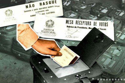 M&aacute;quinas de votar e a pr&oacute;pria Justi&ccedil;a Eleitoral brasileira foram institu&iacute;das depois de insatisfa&ccedil;&otilde;es da popula&ccedil;&atilde;o e demandas por elei&ccedil;&otilde;es seguras e transparentes. -  (crédito: Arte: Soraia Piva/EM)