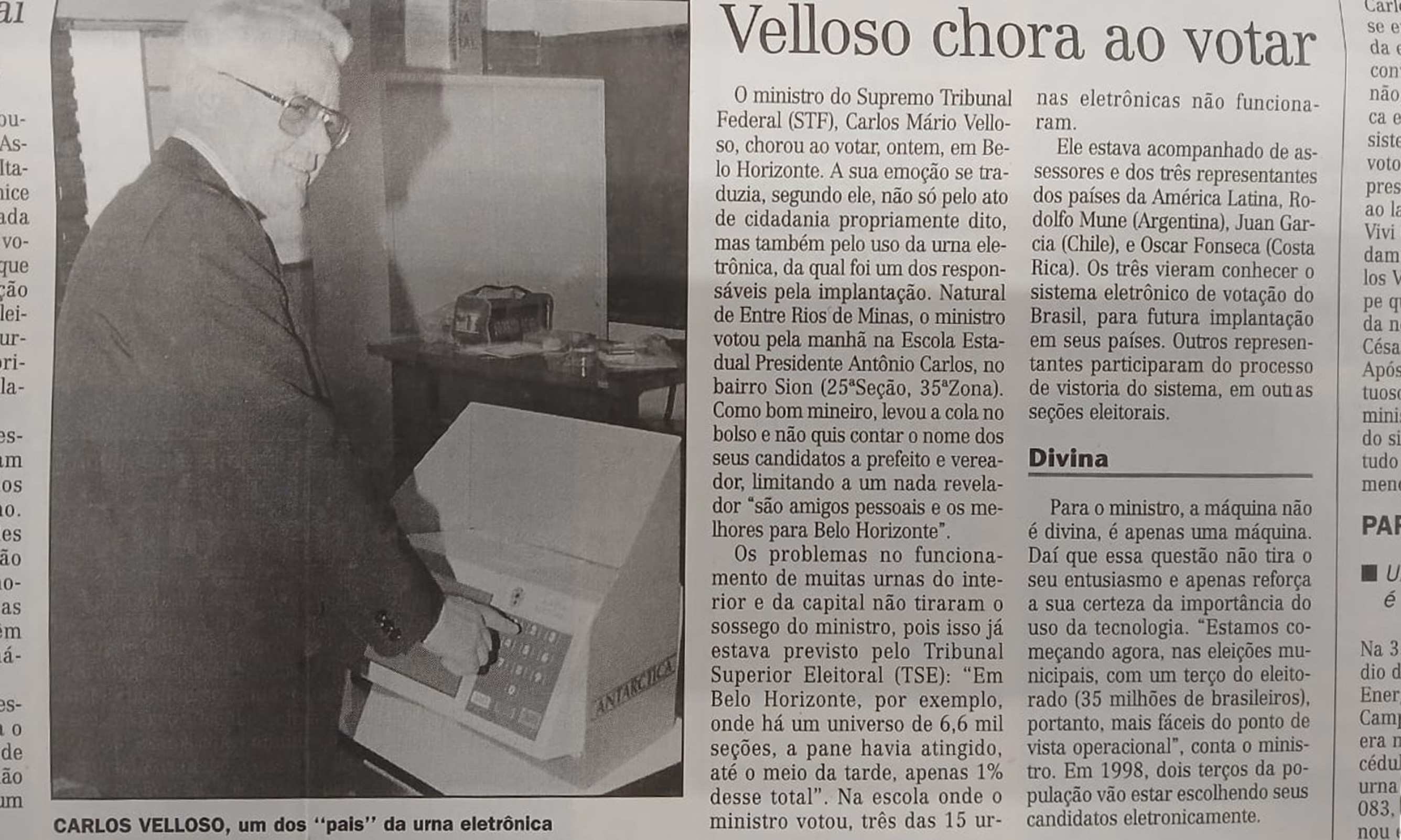 Reportagem do Estado de Minas de 3/10/1996 mostra a vota&ccedil;&atilde;o do ministro Carlos Velloso