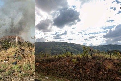 Serra de Santa Helena e a &aacute;rea da Embrapa sofrem com inc&ecirc;ndios em Sete Lagoas -  (crédito: Montagem CBMMG/Google StreetView)