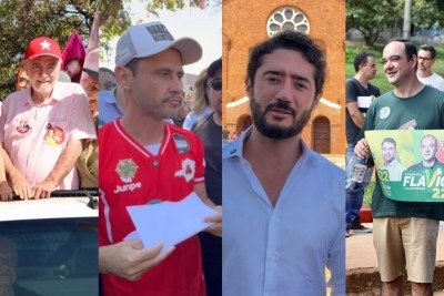 Candidatos ao governo de MG Patrus Ananias (PT), Cleitinho (Republicanos), Gabriel Azevedo (MDB) e Flávio Roscoe (PL) em agendas do sábado (22/8) -  (crédito: Divulgação/Patrus Ananias - Divulgação/Cleitinho - Divulgação/Gabriel Azevedo - Thiago Smith/Equipe Bruno Engler)