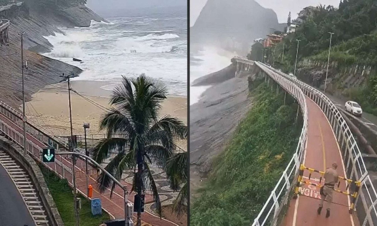 Ressaca com ondas de até 3 metros surpreende cariocas e força a interdição de trecho da Ciclovia Tim Maia - (crédito: Tupi)