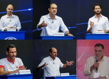 Candidatos ao governo de Minas Gerais Mateus Simões (PSD), Flávio Roscoe (PL), Gabriel Azevedo (MDB), Cleitinho (Republicanos), Alexandre Kalil (PDT) e Patrus Ananias (PT) - (crédito: Júnia Garrido/Band Minas/Divulgação e Edésio Ferreira/EM/D.A. Press) Candidatos ao governo de Minas Gerais Mateus Simões (PSD), Flávio Roscoe (PL), Gabriel Azevedo (MDB), Cleitinho (Republicanos), Alexandre Kalil (PDT) e Patrus Ananias (PT) - (crédito: Júnia Garrido/Band Minas/Divulgação e Edésio Ferreira/EM/D.A. Press)