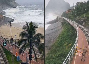 Ressaca com ondas de até 3 metros surpreende cariocas e força a interdição de trecho da Ciclovia Tim Maia -  (crédito: Tupi)