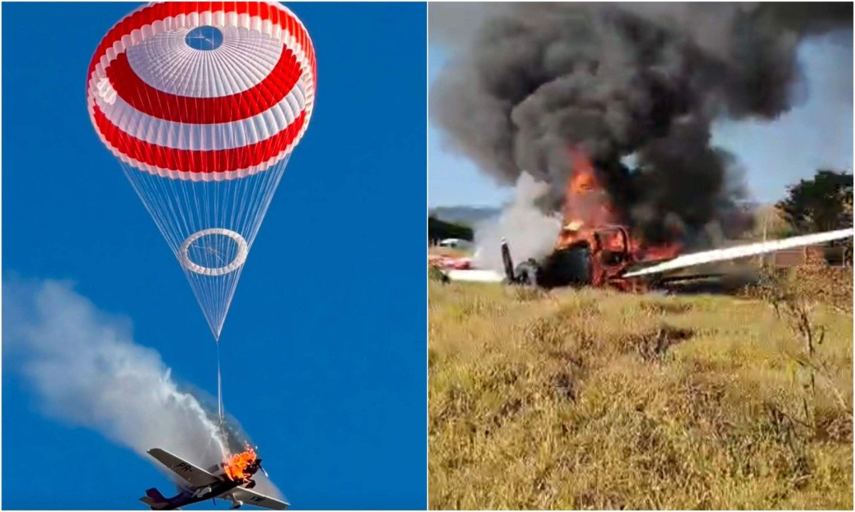 Avião monomotor que caiu em Mateus Lemes nesta terça (25) acionou paraquedas - (crédito: Reprodução)