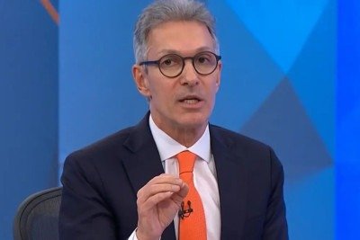Romeu Zema durante sabatina no Jornal Nacional, cuja fala sobre as mulheres gerou grande repercuss&atilde;o e pol&ecirc;mica -  (crédito: TV Globo)