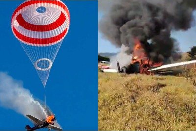 Avião monomotor que caiu em Mateus Lemes nesta terça (25) acionou paraquedas -  (crédito: Reprodução)