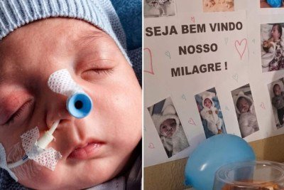 Recém-nascido sobrevive após ser colocado em saco funerário e família comemora 'milagre' com festa dois meses depois da falha técnica que mudou sua vida -  (crédito: Tupi)
