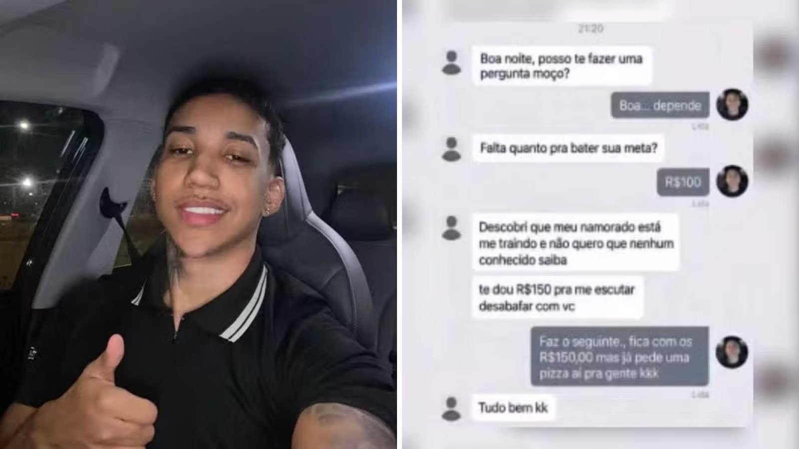 A troca de mensagens que transformou uma corrida de aplicativo em um momento de desabafo e pizza em Goi&acirc;nia -  (crédito: Redes sociais)