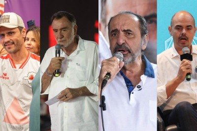 Candidatos participam de entrevistas, encontros e caminhadas nesta quarta-feira (26/8)  -  (crédito: Marcus Vinícius/Assessoria Cleitinho | Marcos Vieira, Gladyston Rodrigues e Edesio Ferreira/EM/D.A. Press)