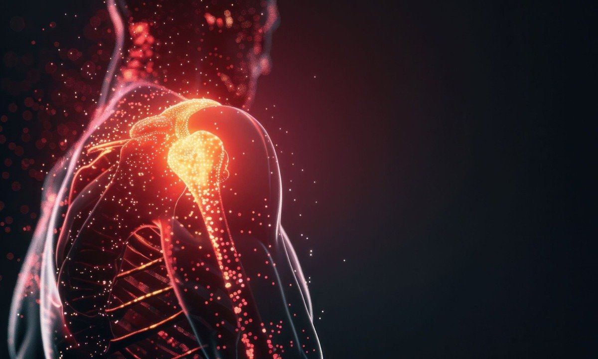 3D illustration of a human body with shoulder pain, medical concept of discomfort and inflammation in the shoulder area
- (crédito: ageevphoto)