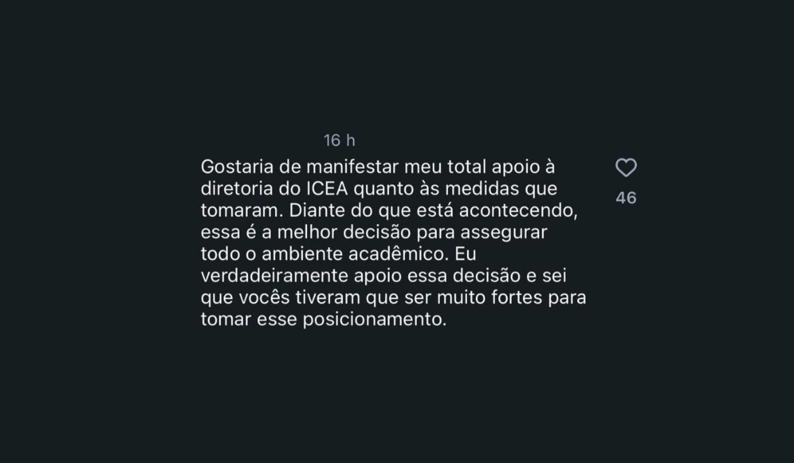 Em coment&aacute;rios da postagem, alunos defendem a medida da institui&ccedil;&atilde;o