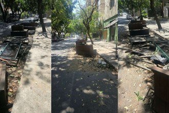 Carro atinge parklet de cafeteria em BH e estrutura fica destruída