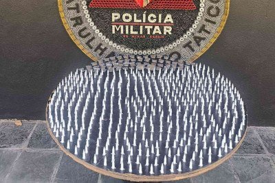 A varredura na área resultou na apreensão total de 510 pinos de cocaína e 58 buchas de maconha -  (crédito: PMMG)
