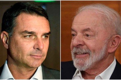  Flávio Bolsonaro (PL) e o presidente Lula tiveram pontos positivos e negativas em sabatina -  (crédito: Daniel Ramalho/AFP e Gladyston Rodrigues/EM/D.A Press)