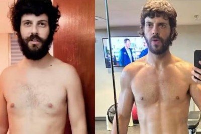 Diogo Defante exibe antes e depois após superar tumor e uso de remédios -  (crédito: Tupi)