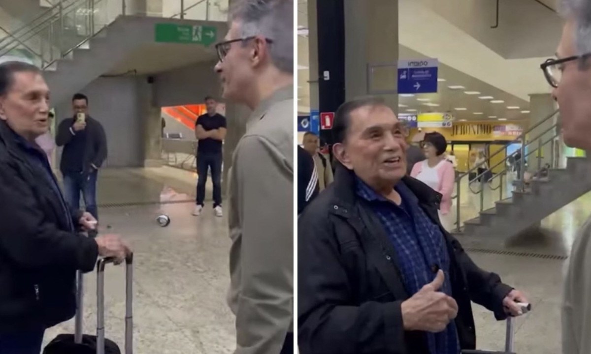 O candidato Romeu Zema encontra o humorista Dedé Santana em um aeroporto, questionando sobre o ex-colega Didi (Renato Aragão) - (crédito: Redes sociais)