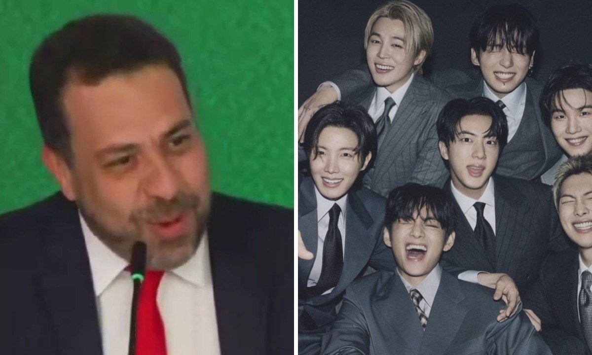 O ministro Guilherme Boulos e o grupo BTS, cujos fãs foram citados em evento sobre novas regras de compra de ingressos - (crédito: Planalto / divulgação)
