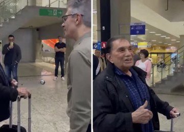 O candidato Romeu Zema encontra o humorista Ded&eacute; Santana em um aeroporto, questionando sobre o ex-colega Didi (Renato Arag&atilde;o) -  (crédito: Redes sociais)