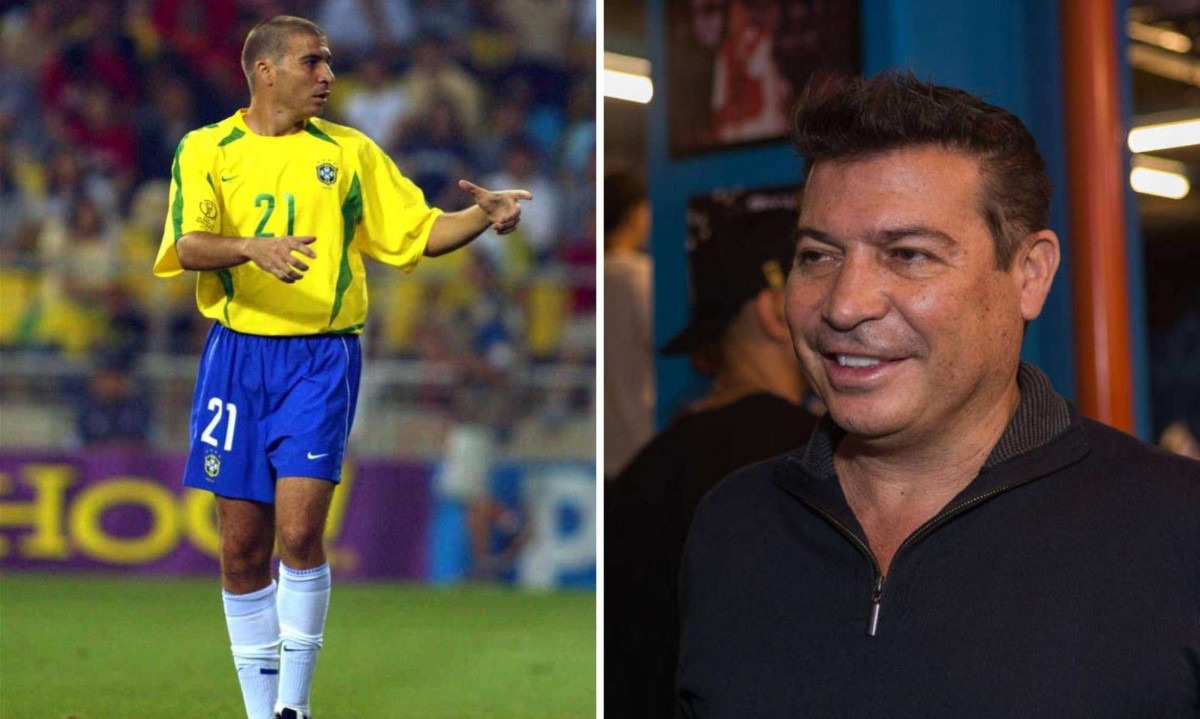 Jogador Luizão em partida da Copa do Mundo de 2002 e em evento, em 2023 - (crédito: FolhaPress)