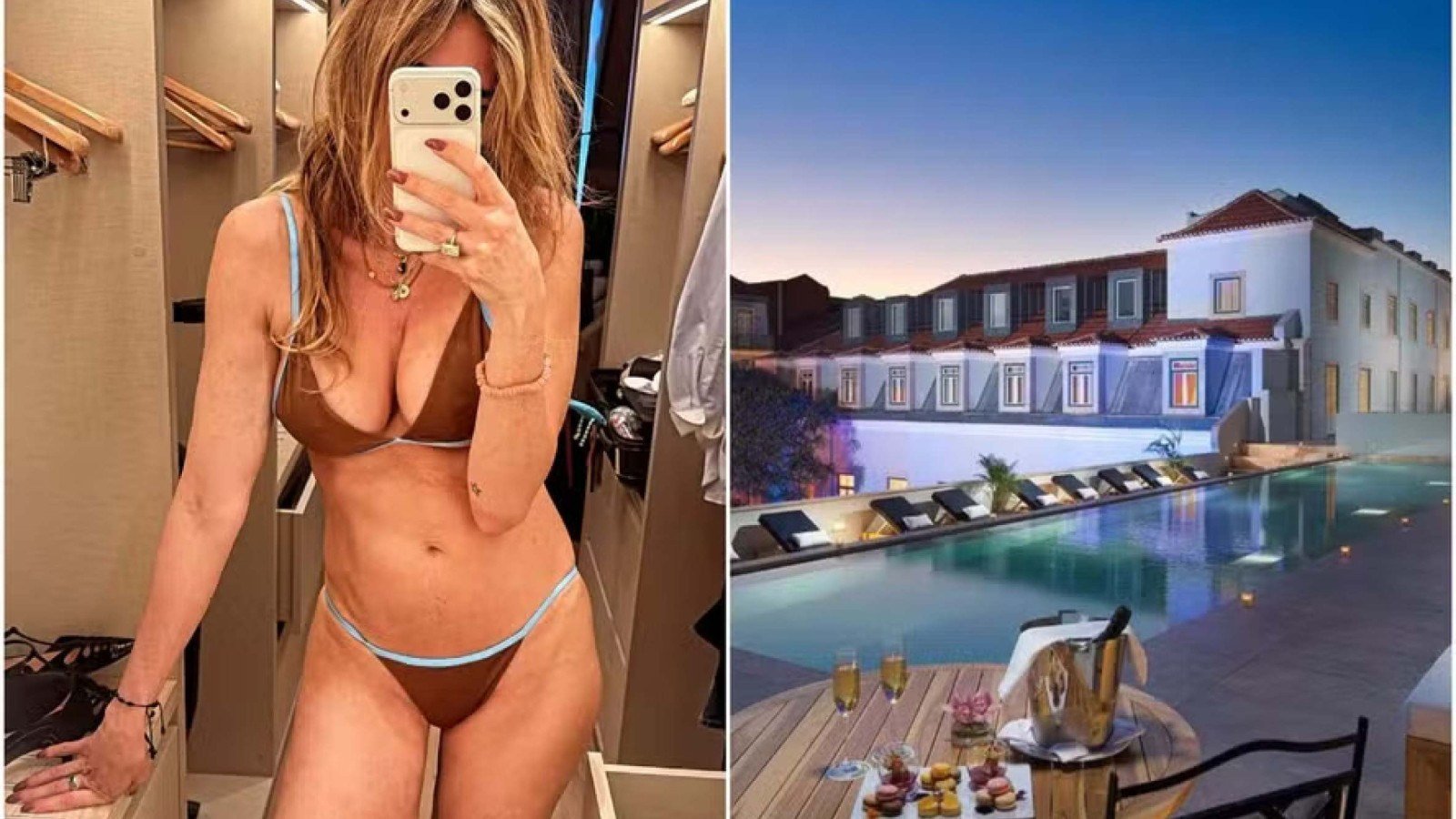 Luciana Gimenez de biquini em hotel de luxo 