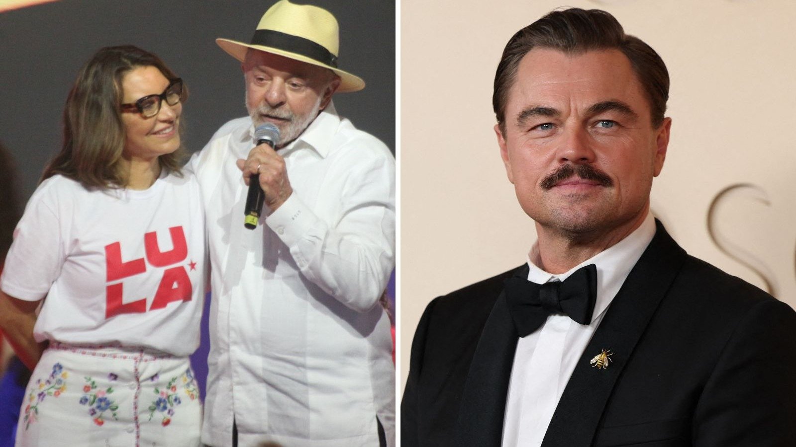 Lula e Janja, e o ator Leonardo DiCaprio, que se encontram para discutir pautas ambientais, conforme a agenda oficial -  (crédito: Edesio Ferreira/EM/D.A.Press / AFP)