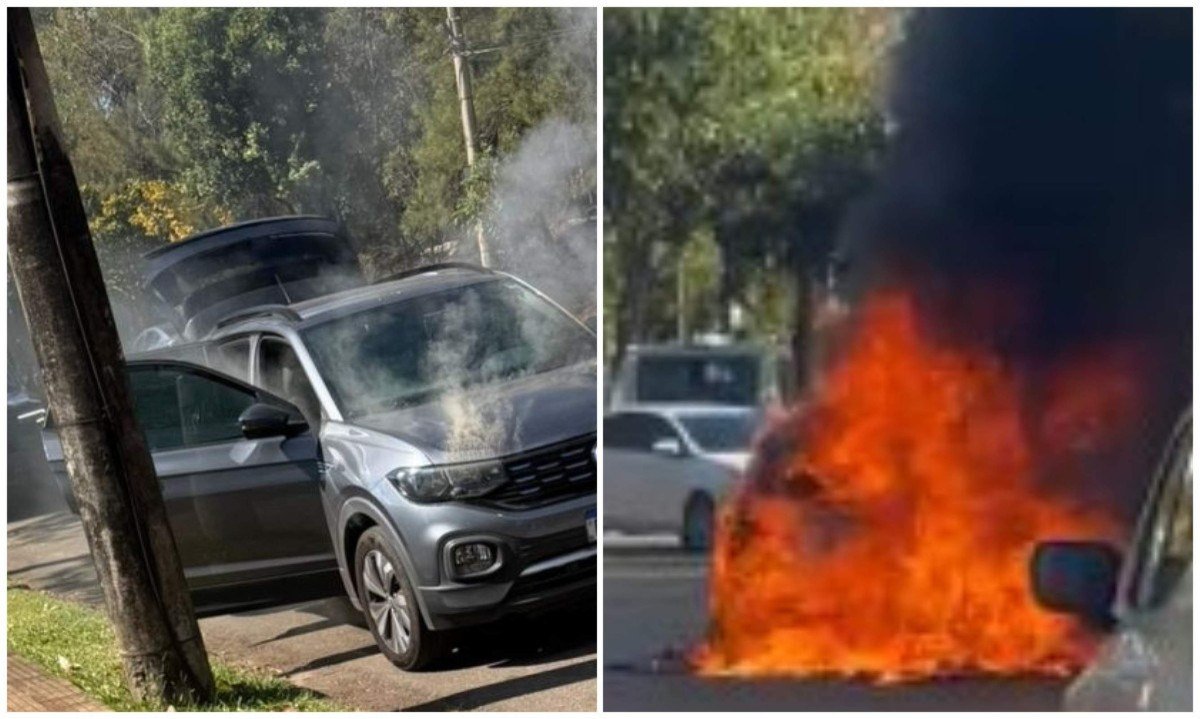 Carro pegou fogo no Belvedere nesta tarde - (crédito: CBMMG)