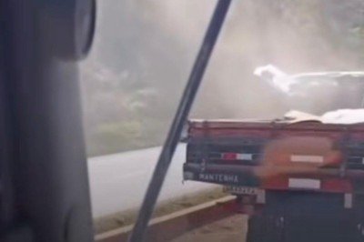 Motorista flagra tombamento de carreta em pista da Fernão Dias, na altura da cidade de Brumadinho -  (crédito: Redes sociais)
