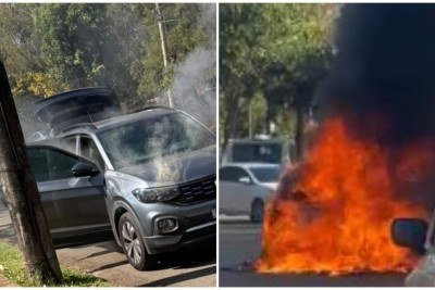 Carro pegou fogo no Belvedere nesta tarde -  (crédito: CBMMG)