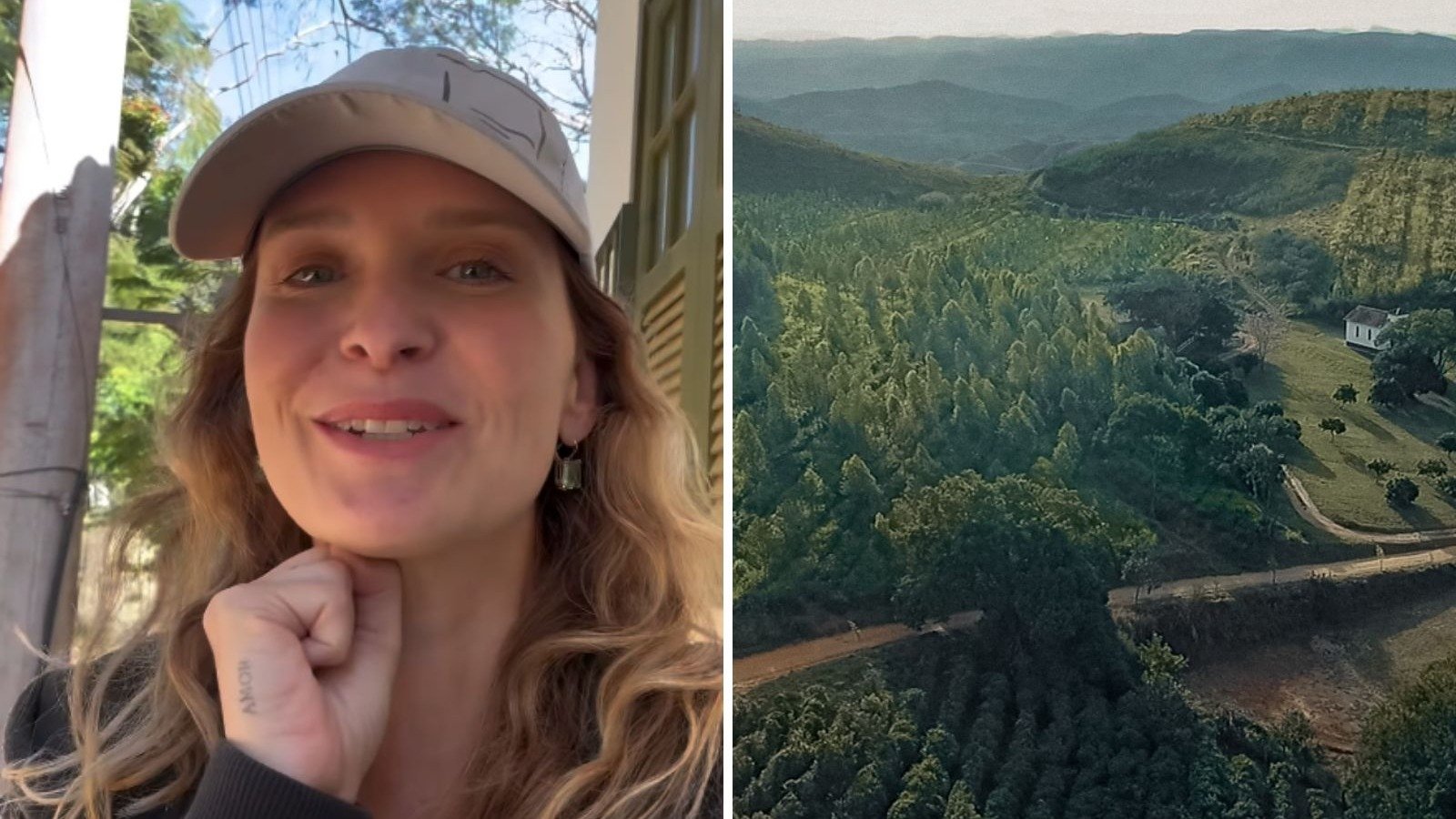 Fernanda Rodrigues e a Fazenda Nosso Vilarejo, onde ela e o marido investem em caf&eacute; org&acirc;nico e recupera&ccedil;&atilde;o ambiental -  (crédito: Redes sociais)