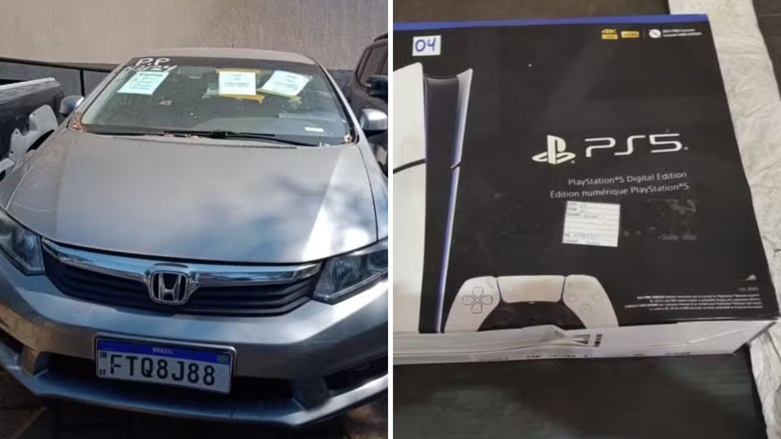 PlayStation 5 e Honda Civic, dois dos itens de destaque no leil&atilde;o eletr&ocirc;nico da Receita Federal -  (crédito: Receita Federal)