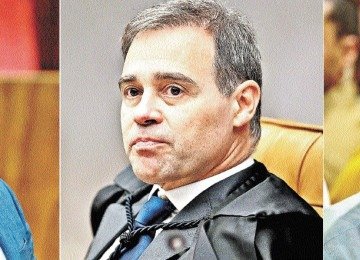 Os ministros do supremo tribunal federal Alexandre de Moraes e André Mendonça e o senador Flávio Bolsonaro devem respostas sobre suas relações com Daniel Vorcaro -  (crédito: fotos: SERGIO LIMA/AFP, EVARISTO SÁ/AFP e GLEIDSON TAVARES/AFP)
