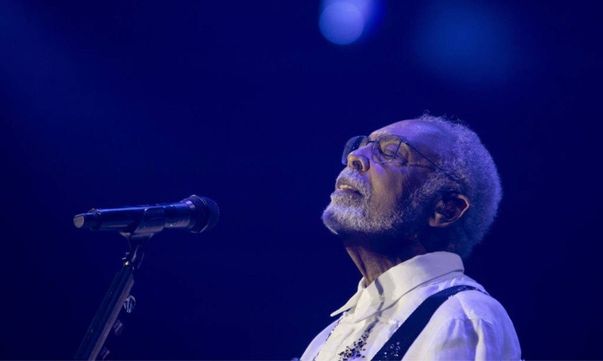 Show do cantor Gilberto Gil, no palco Mundo, durante o quarto dia do primeiro final de semana do festival Rock in Rio, no Rio de Janeiro - (crédito: Eduardo Anizelli/Folhapress)