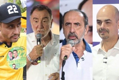 Cleitinho lidera no primeiro turno. Patrus, Kalil e Simões estão empatados em 2º -  (crédito: Gladyston Rodrigues e Marcos Vieira/EM/D.A. Press)