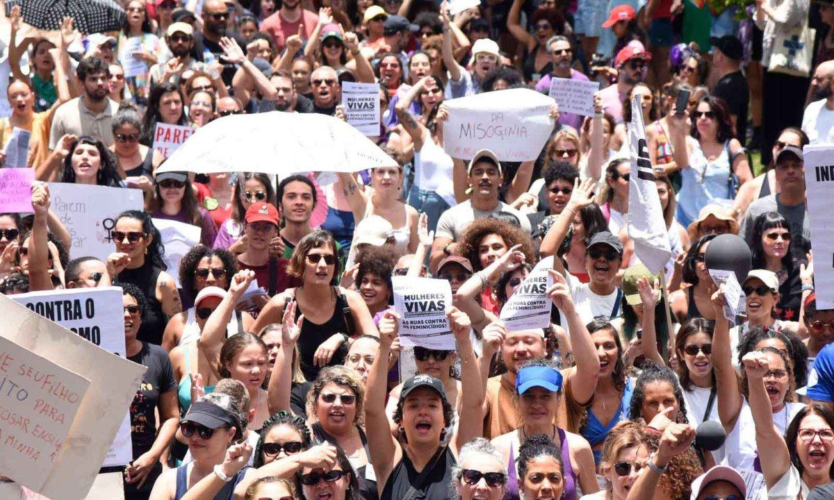 Protesto em BH contra a violência de gênero -  (crédito: Gladyston Rodrigues/EM/D.A Press)