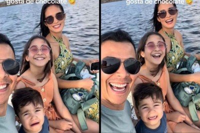 Pai promete chocolate para conseguir foto de família perfeita e viraliza nas redes -  (crédito: Tupi)