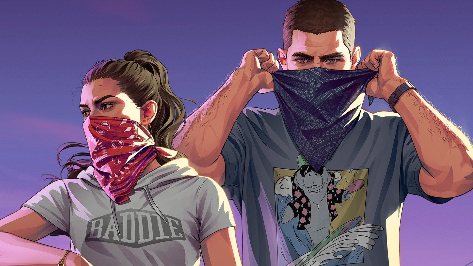 Arte conceitual no estilo de GTA que representa o universo do jogo em discuss&atilde;o para uma campanha de marketing em Miami Beach. -  (crédito: Rockstar Games/Divulga&ccedil;&atilde;o)