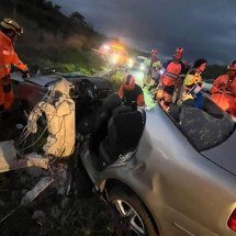 BR-381: carro bate em poste e motorista é resgatado em estado grave - CBMMG/Divulgação