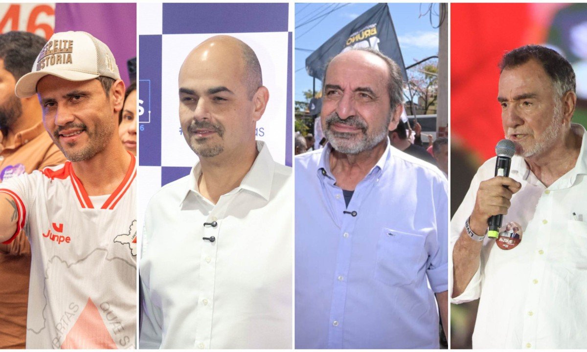 Cleitinho tem 34%; Simões, 14%; Kalil e Patrus, 10%, segundo pesquisa do instituto F5 - (crédito: Marcus Vinícius/Campanha do Cleitinho/Divulgação; Marcos Vieira /EM/DA. Press; Leandro Couri/Campanha Kalil/Divulgação; Marcos Vieira /EM/DA. Press)
