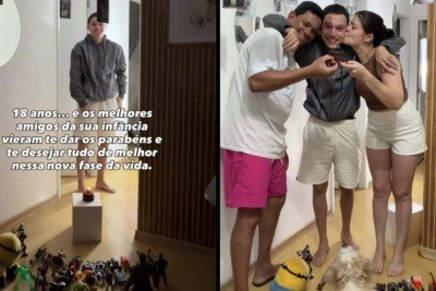 Mãe reúne brinquedos e fotos da infância para celebrar 18 anos do filho e vídeo emocionante viraliza -  (crédito: Tupi)
