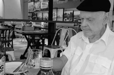 Symphrônio Veiga morreu na noite desta quarta-feira (16/9), aos 92 anos, de falência múltipla de órgãos; sepultamento ocorreu na tarde desta quinta (17/9), no Cemitério Parque da Colina, em BH -  (crédito: Sindicato dos Jornalistas/Reprodução)