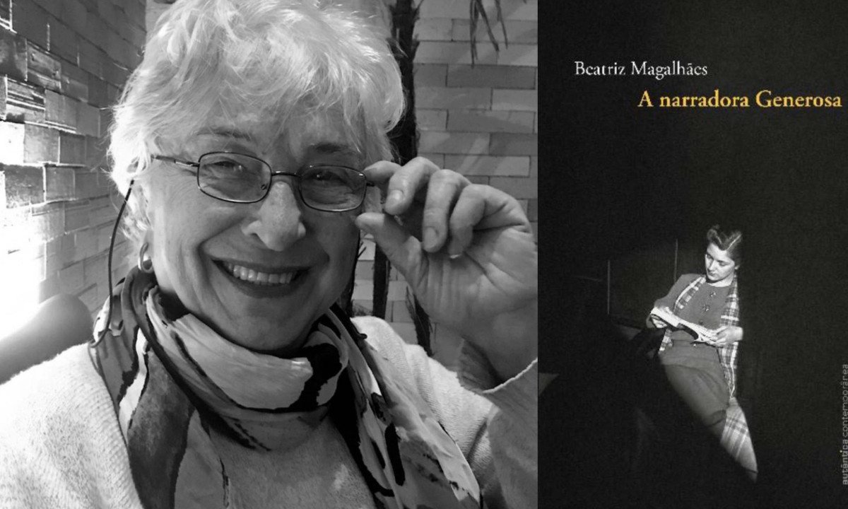 A escritora Beatriz Magalhães e a capa do livro 'A narradora Generosa' - (crédito: Reprodução)